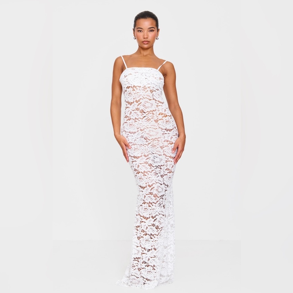White Lace Spaghetti Strap Dress